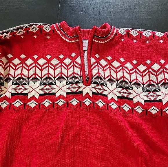 Hanna Andersson Red and White Sno Happy Zip-Up Sweater Fair Isle 140cm size 10 - Picture 2 of 6